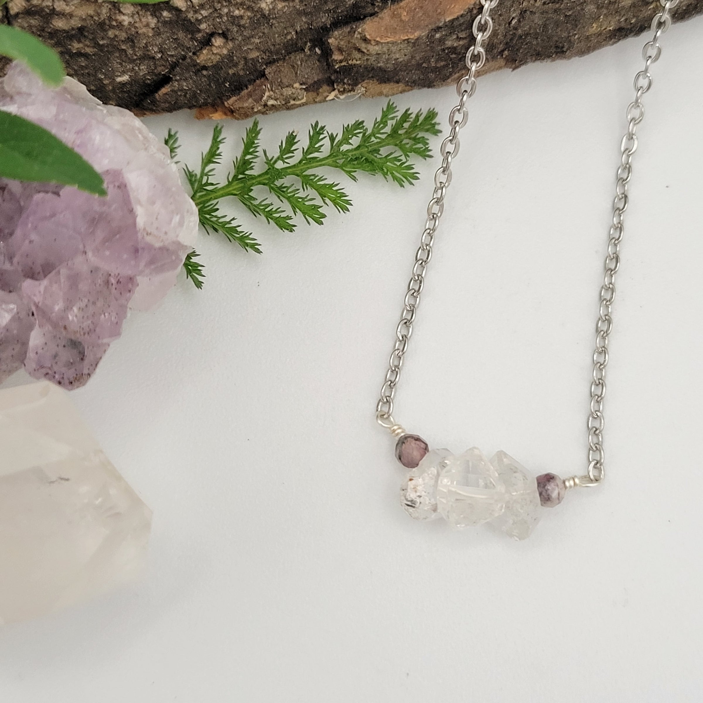 Herkimer diamond necklace, tourmaline necklace, herkimer and